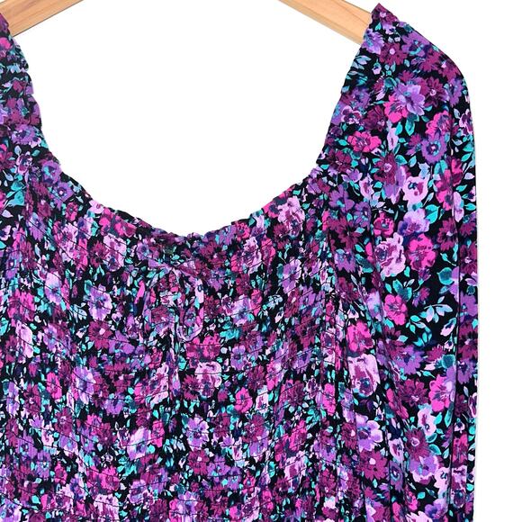 Wild Fable Purple Floral Smocked Long Sleeve Mini Dress Size Large - Picture 4 of 13